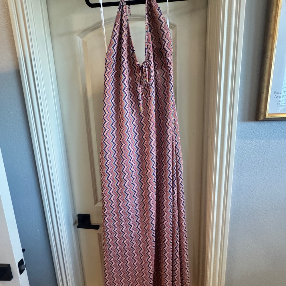 Pink and Blue Zigzag Halter Dress Karina Grimaldi